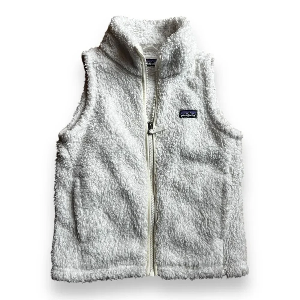 Patagonia Girls' Los Gatos Fleece Vest White Warm Sherpa Front Zip Sleeveless